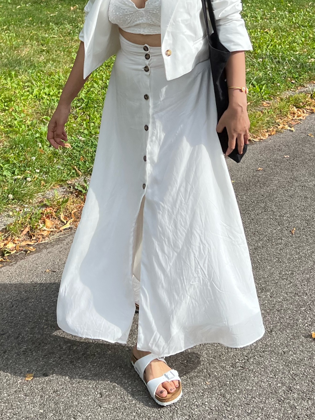 H&M White Button-Front Maxi Skirt